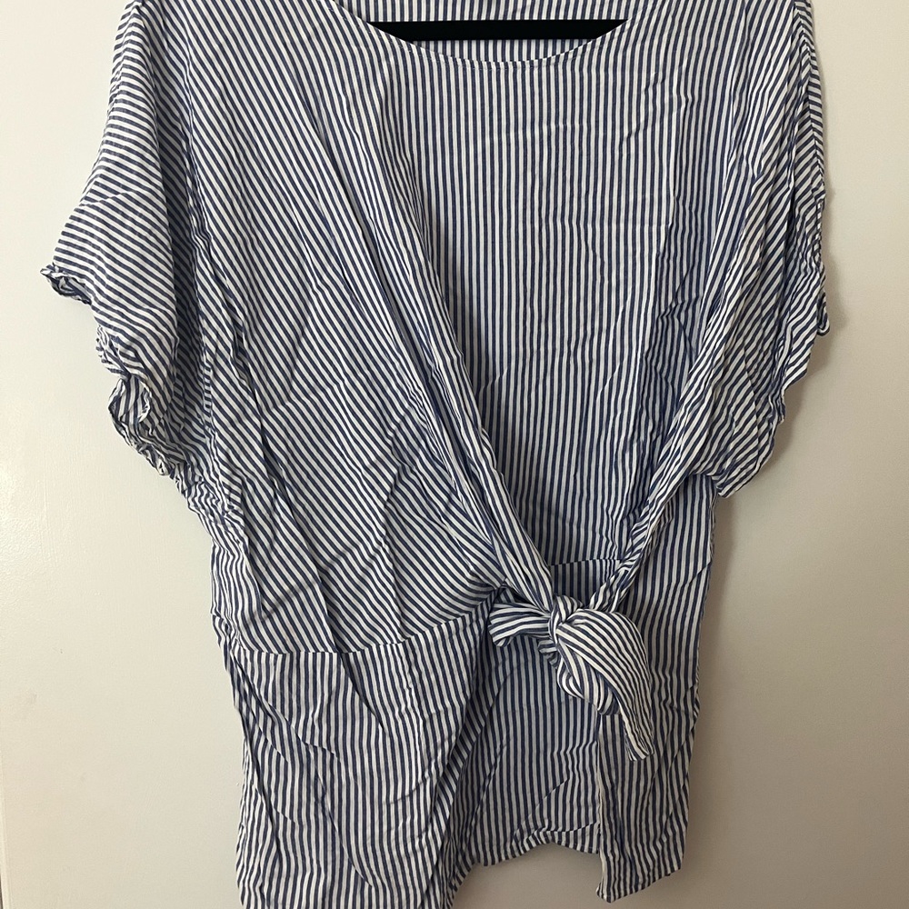 Banana republic blue and white strip top with tie